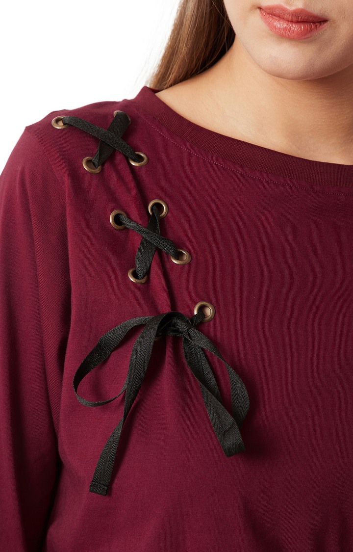 MISS CHASE | Women's Red Solid Crop T-Shirt 5