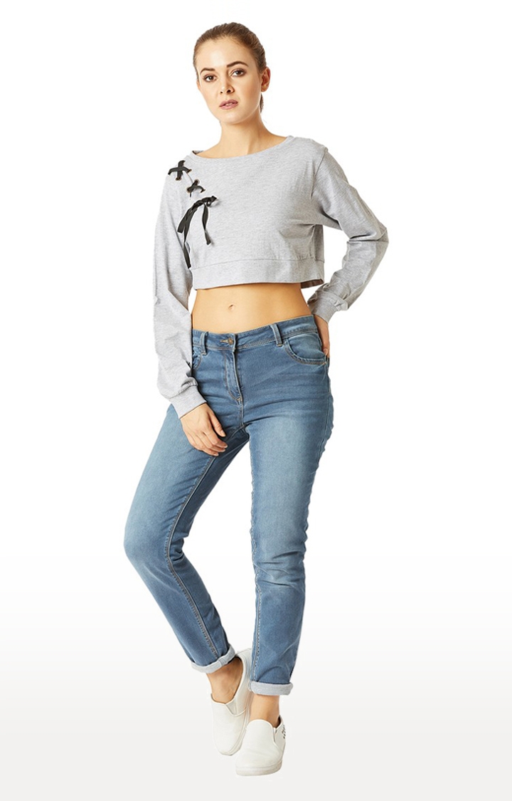 MISS CHASE | Women's Grey Solid Crop T-Shirt 1