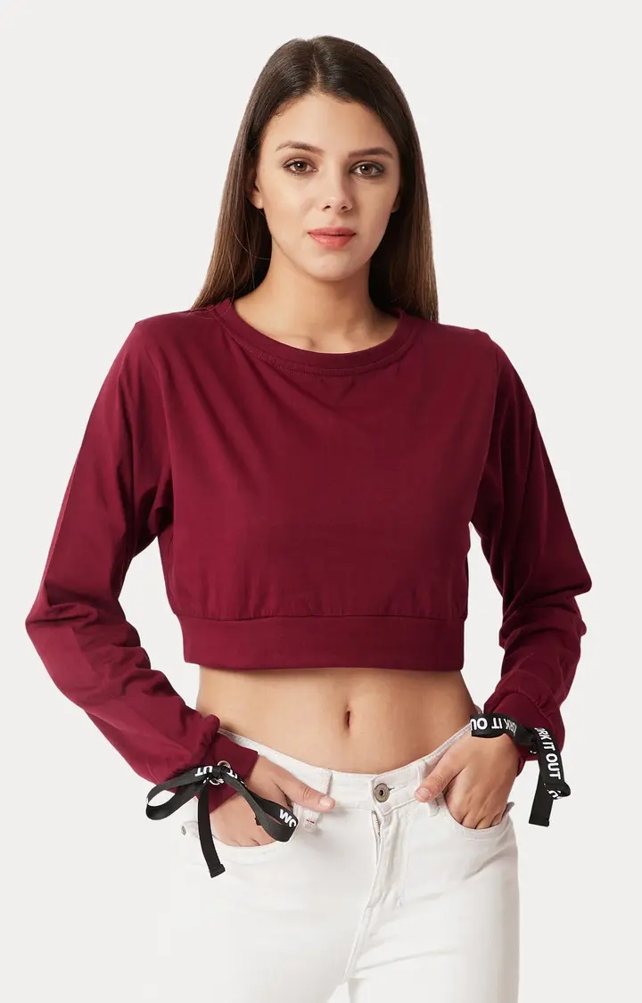 Women's Red Solid Crop T-Shirt