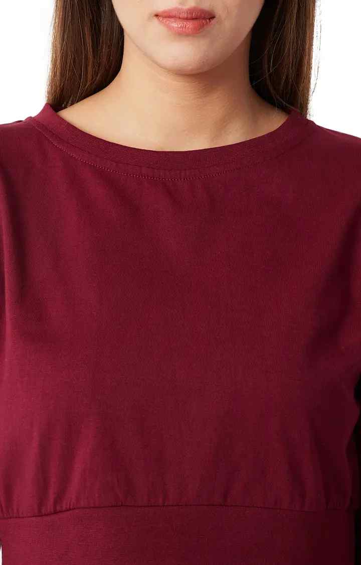 Women's Red Cotton SolidCasualwear Crop T-Shirts