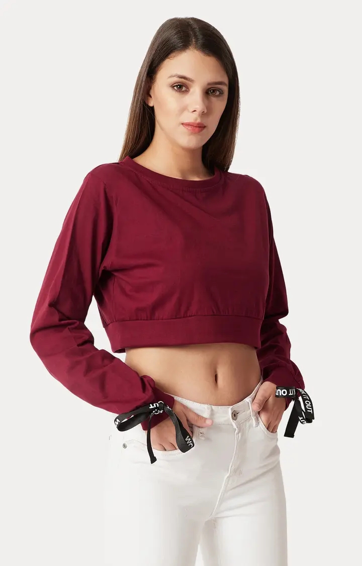 Women's Red Cotton SolidCasualwear Crop T-Shirts