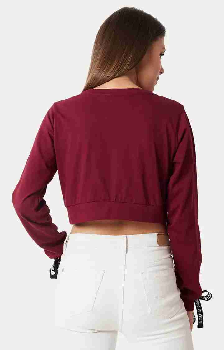 Women's Red Cotton SolidCasualwear Crop T-Shirts