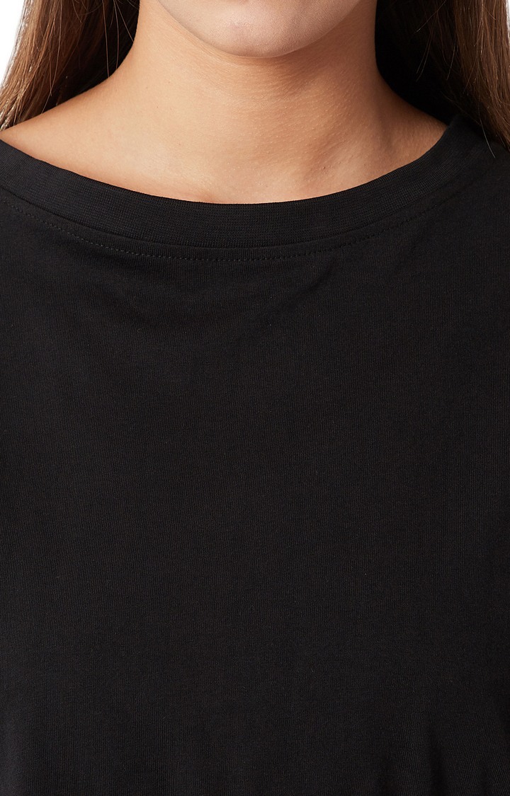 Women's Black Cotton SolidCasualwear Crop T-Shirts