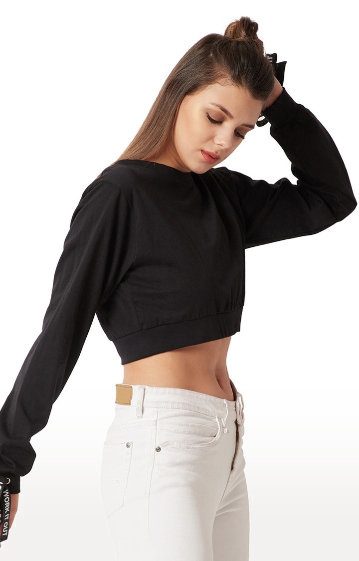 Women's Black Cotton SolidCasualwear Crop T-Shirts