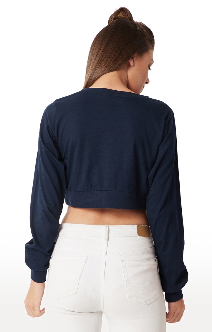 MISS CHASE | Women's Blue Solid Crop T-Shirt 3