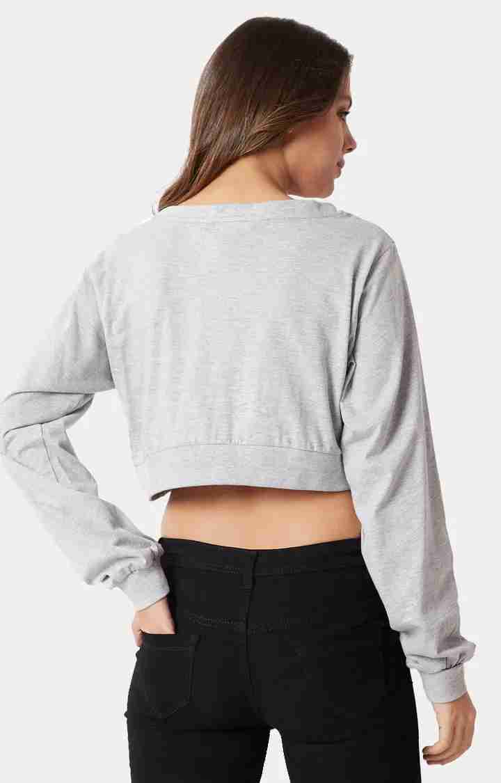 Women's Grey Cotton SolidCasualwear Crop T-Shirts