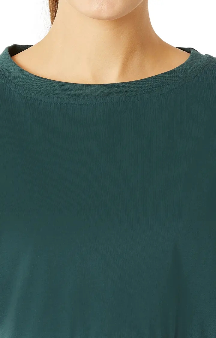 MISS CHASE | Women's Green Solid Crop T-Shirt 4