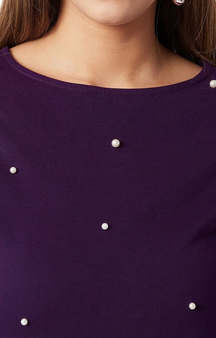 Women's Purple Cotton SolidCasualwear Tops