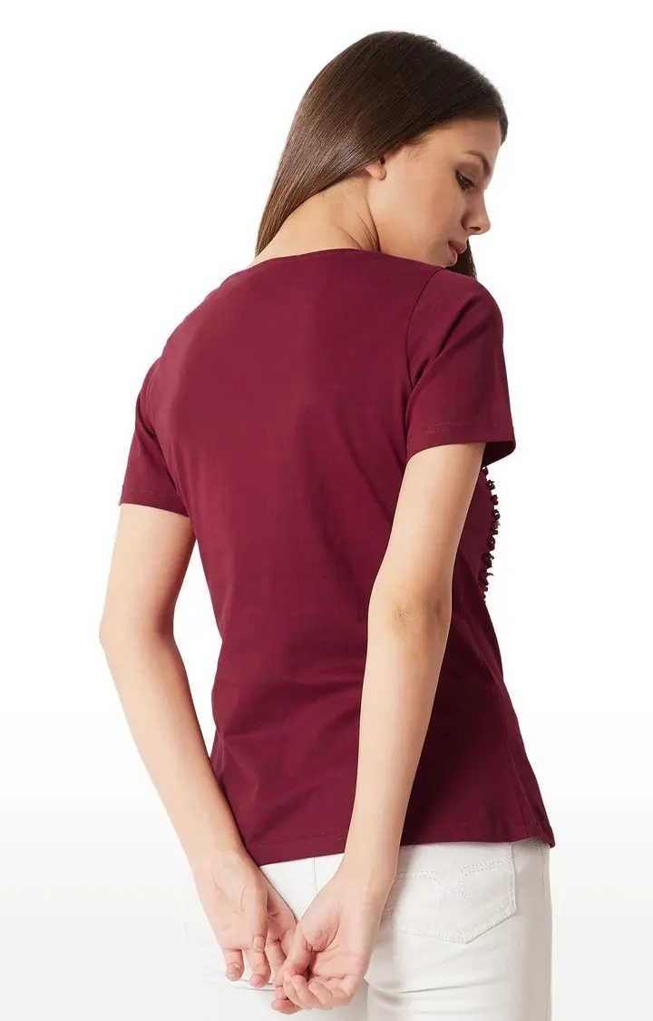 Women's Red Cotton SolidCasualwear Tops