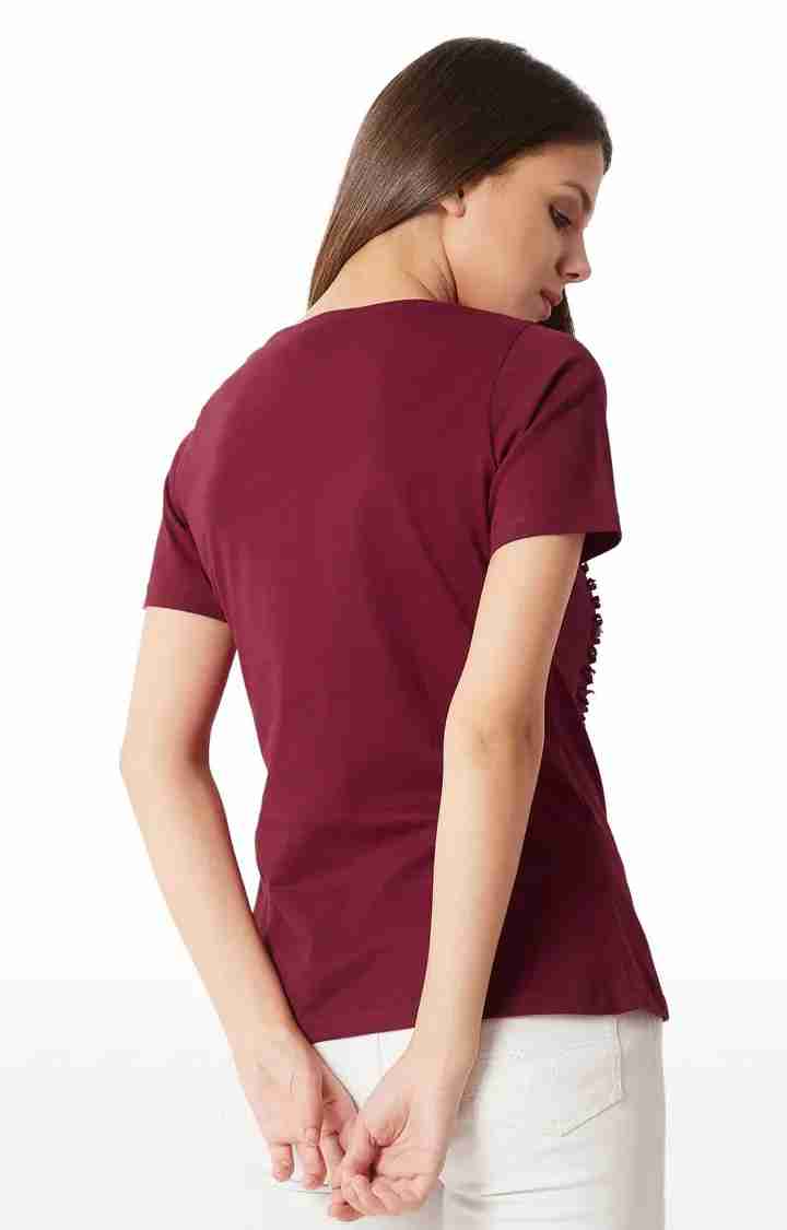 Women's Red Cotton SolidCasualwear Tops