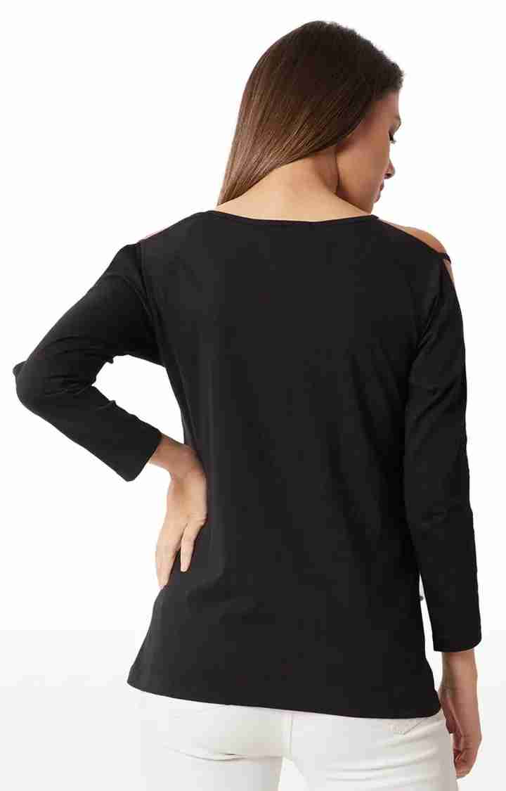 Women's Black Cotton SolidCasualwear Tops