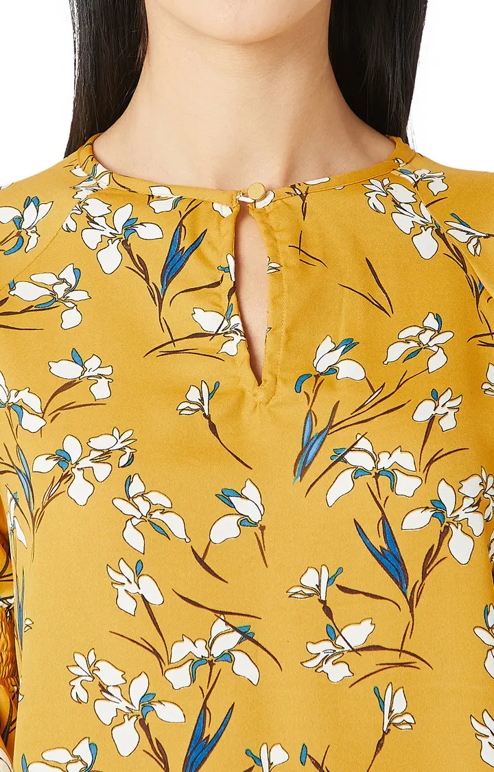 Women's Yellow Crepe PrintedCasualwear Tops