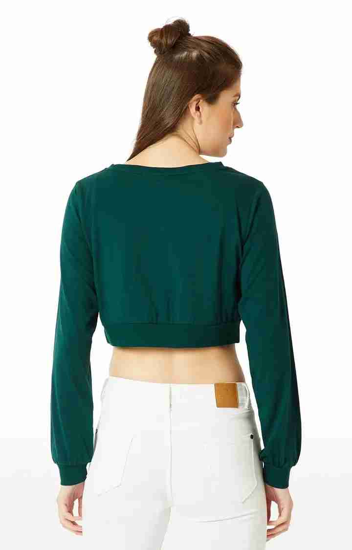 Women's Green Cotton SolidCasualwear Crop T-Shirts