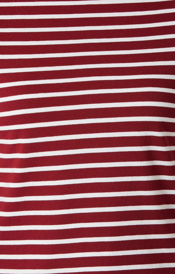 Women's Red Cotton StripedCasualwear Regular T-Shirts