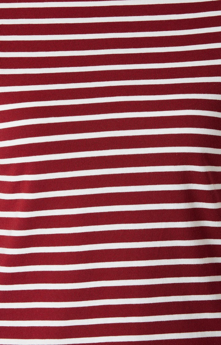 Women's Red Cotton StripedCasualwear Regular T-Shirts