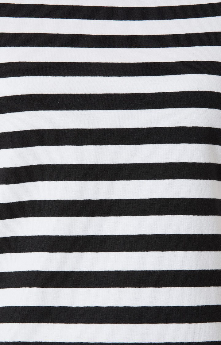 Women's Black Cotton StripedCasualwear Regular T-Shirts