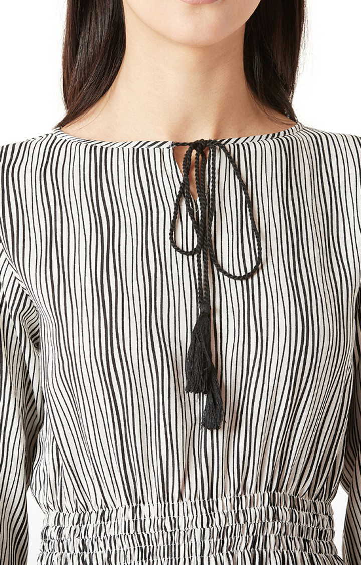 Women's Black Crepe StripedCasualwear Maxi Top