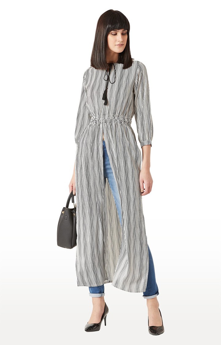 Women's Black Crepe StripedCasualwear Maxi Top