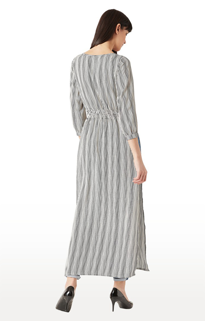 Women's Black Crepe StripedCasualwear Maxi Top