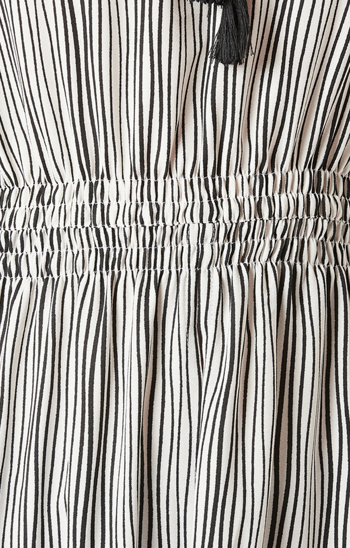 Women's Black Crepe StripedCasualwear Maxi Top