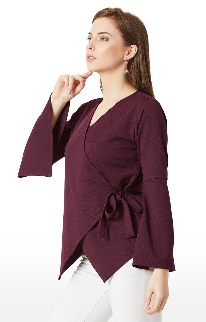 Women's Red Polyester SolidCasualwear Tops