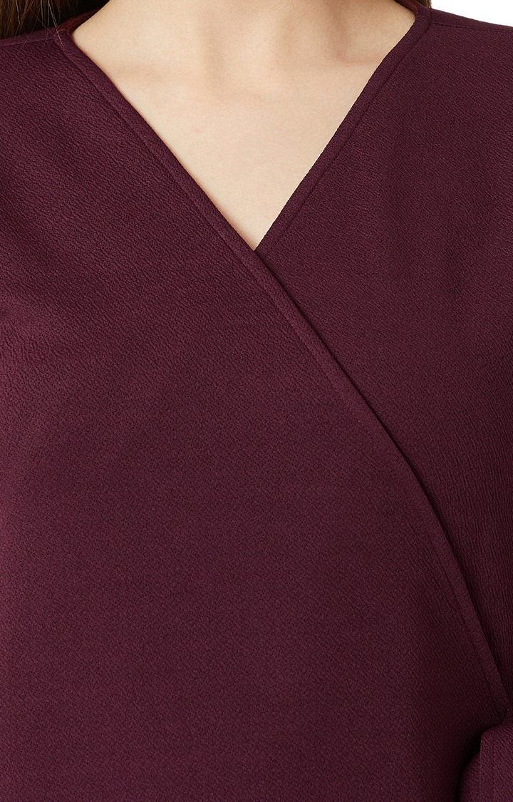 Women's Red Polyester SolidCasualwear Tops