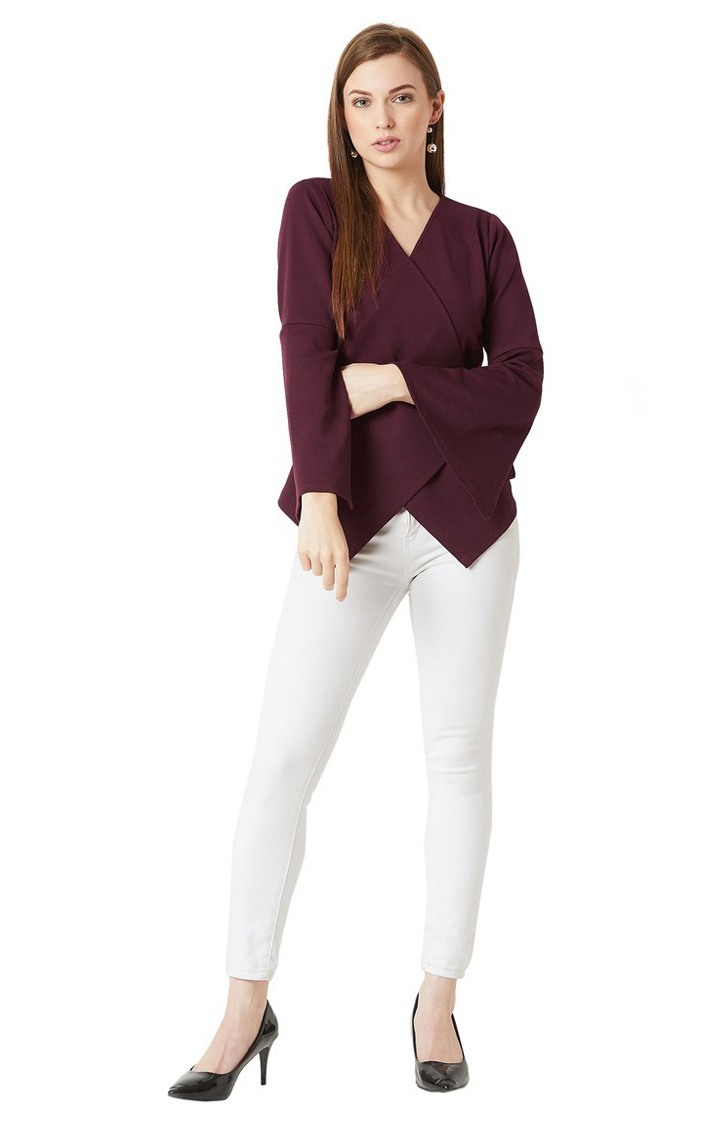 Women's Red Polyester SolidCasualwear Tops