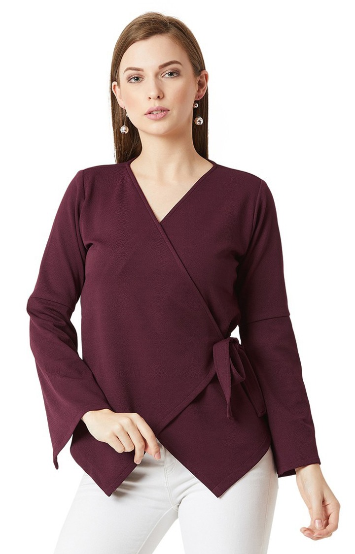 MISS CHASE | Women's Red Polyester SolidCasualwear Tops