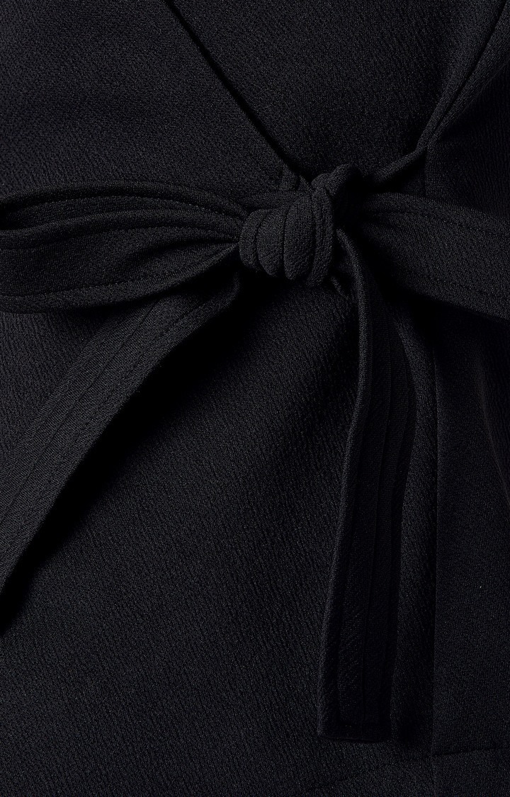 Women's Black Polyester SolidCasualwear Tops
