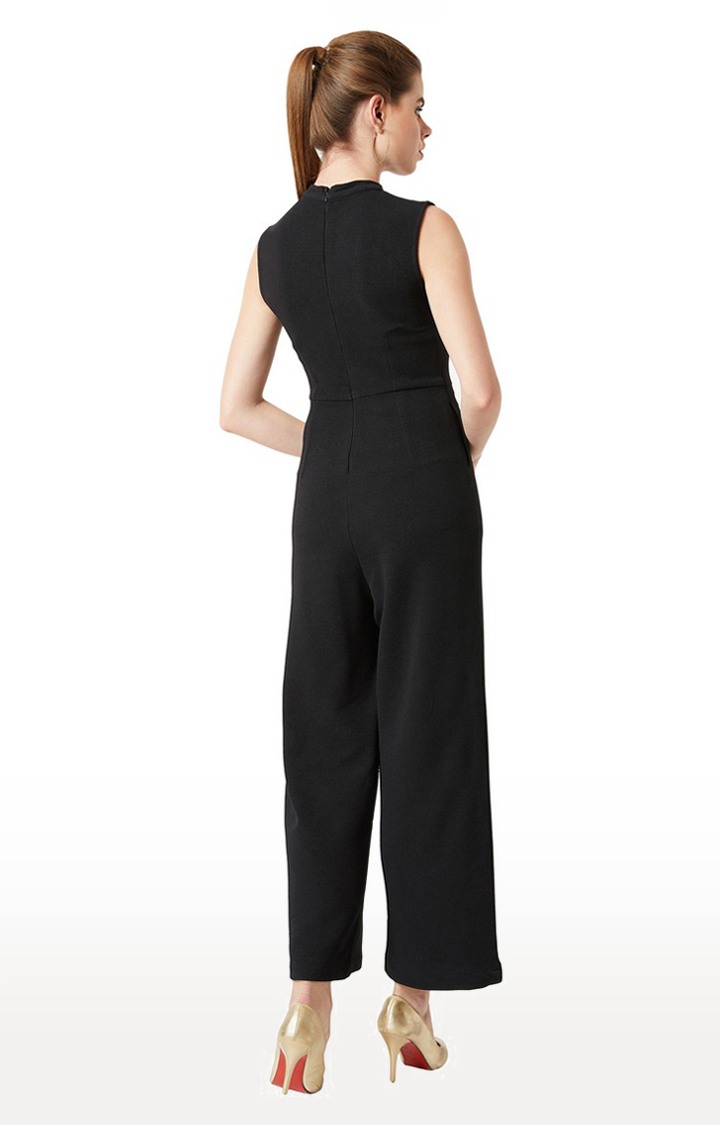 Women's Black Polyester SolidEveningwear Jumpsuits