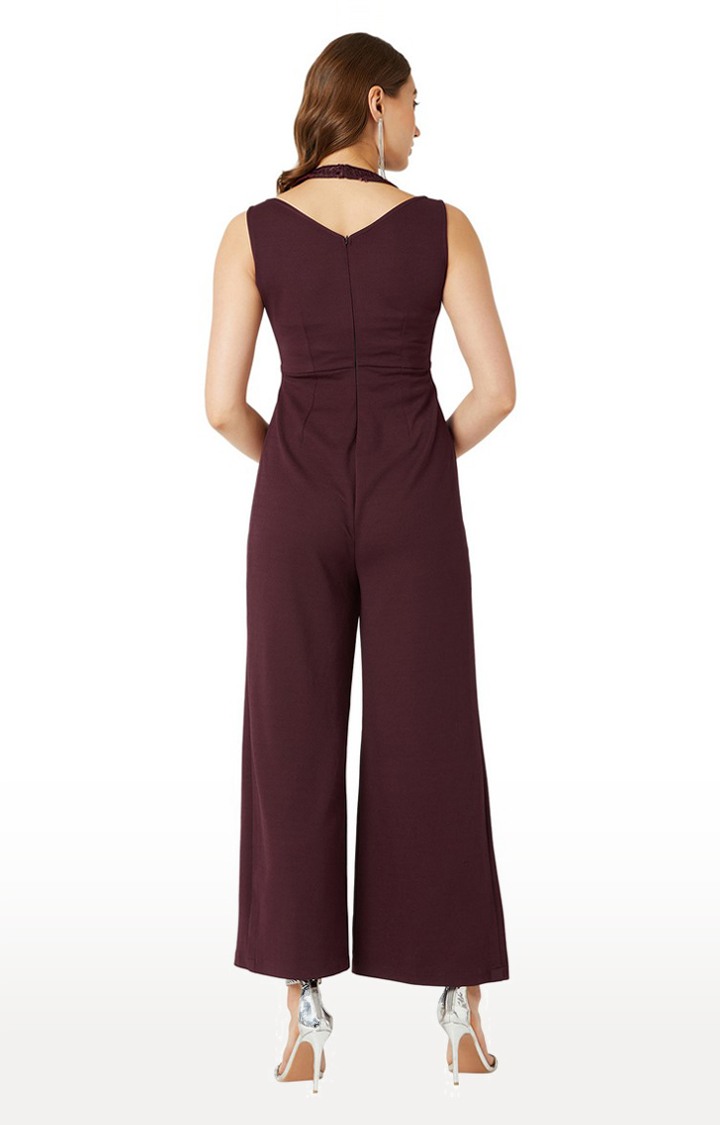 Women's Red Polyester SolidEveningwear Jumpsuits