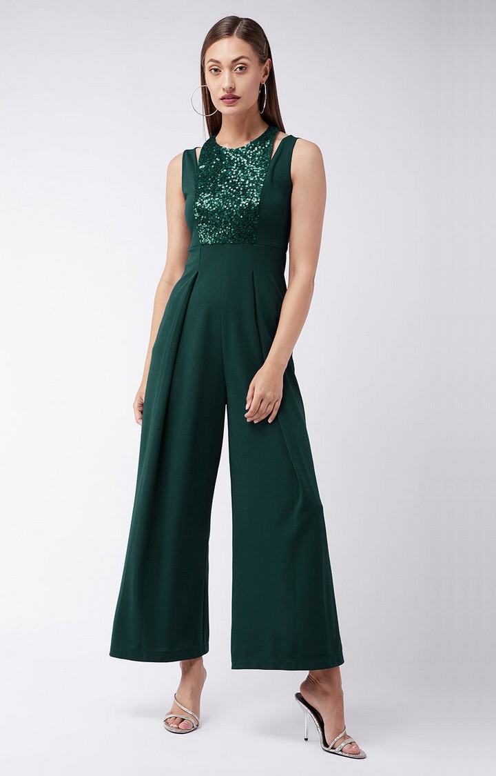MISS CHASE | Women's Green Polyester  Jumpsuits