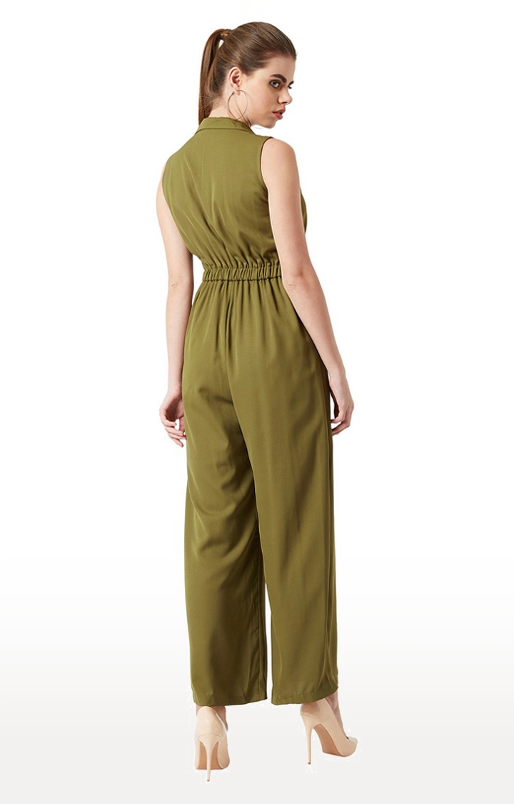 Women's Green Crepe SolidCasualwear Jumpsuits