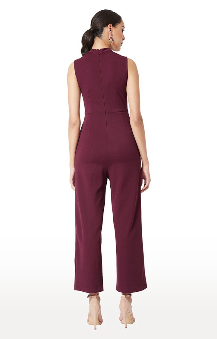 Women's Red Polyester SolidEveningwear Jumpsuits