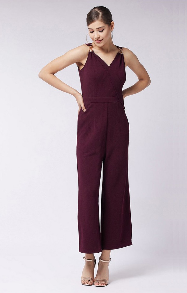 Women's Red Polyester  Jumpsuits