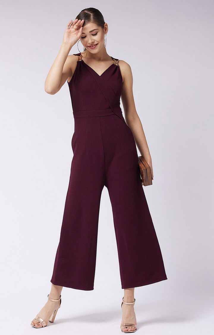 Women's Red Polyester  Jumpsuits