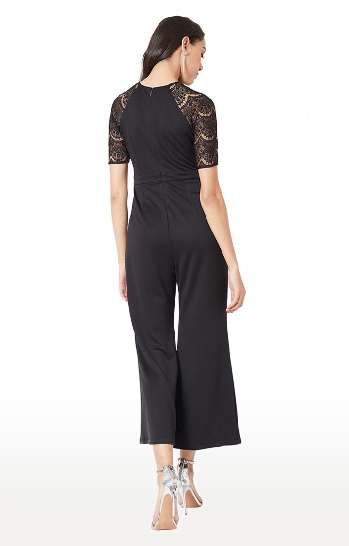 Women's Black Polyester SolidCasualwear Jumpsuits