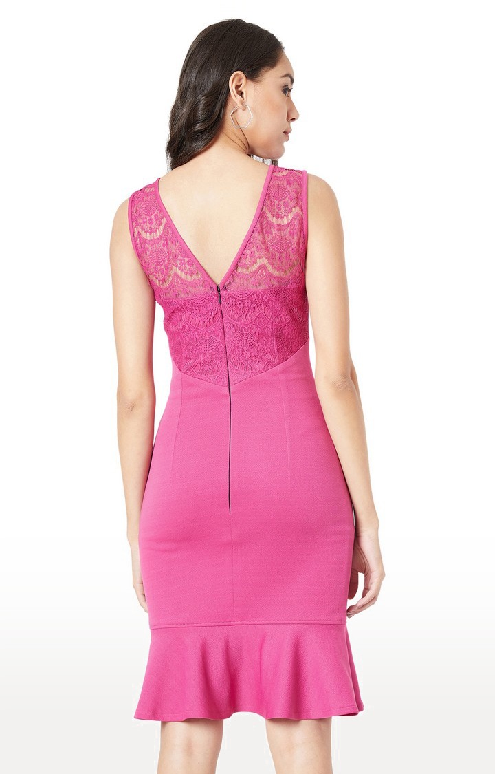 Women's Pink Polyester SolidEveningwear Sheath Dress