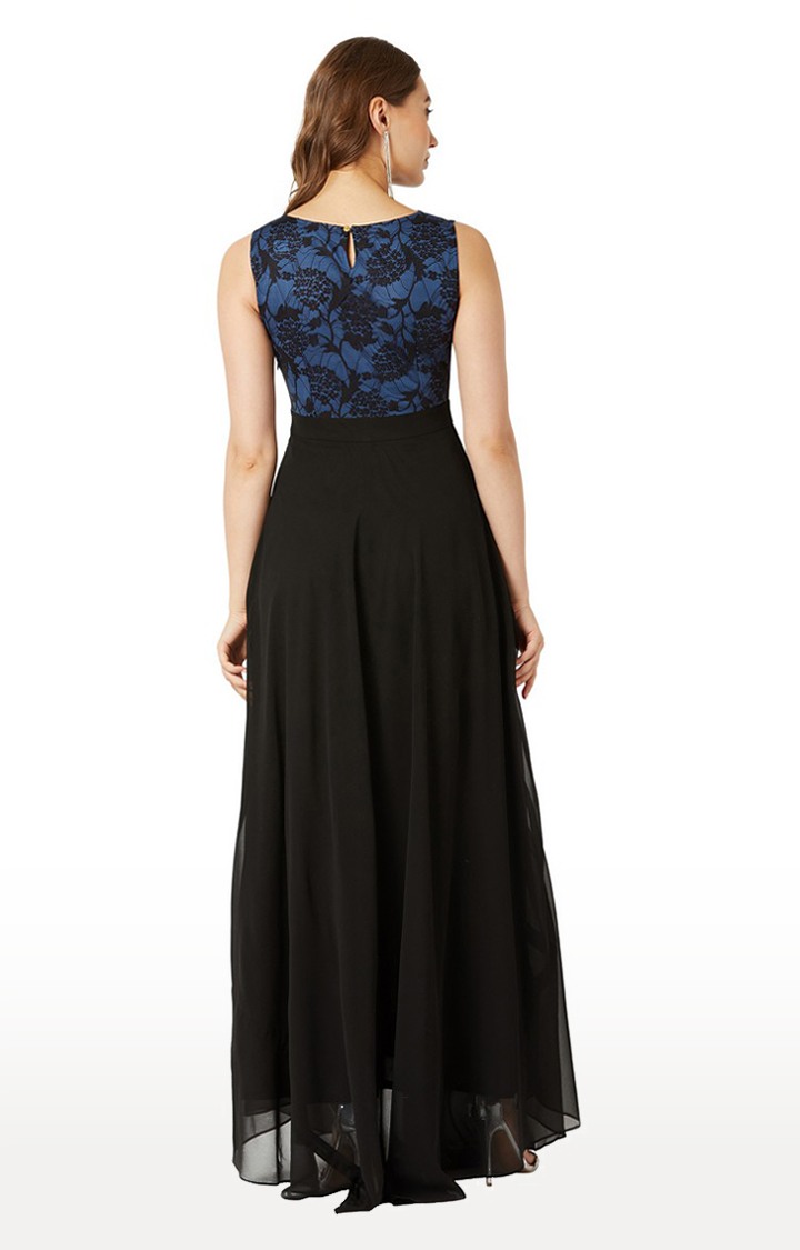 Women's Blue Georgette FloralEveningwear Maxi Dress