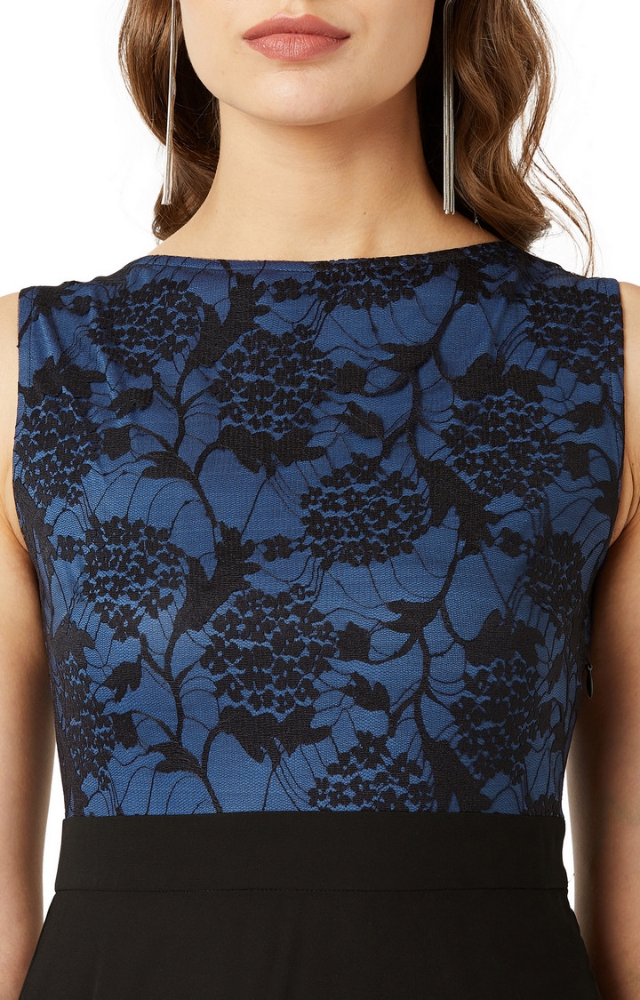 Women's Blue Georgette FloralEveningwear Maxi Dress