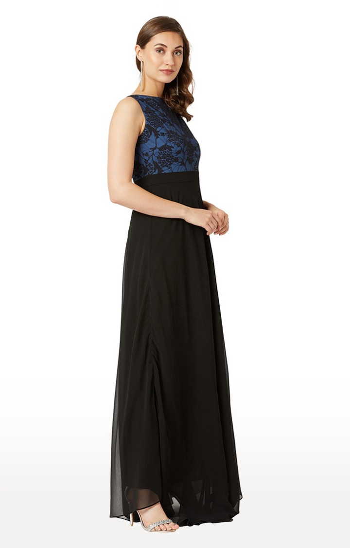 Women's Blue Georgette FloralEveningwear Maxi Dress