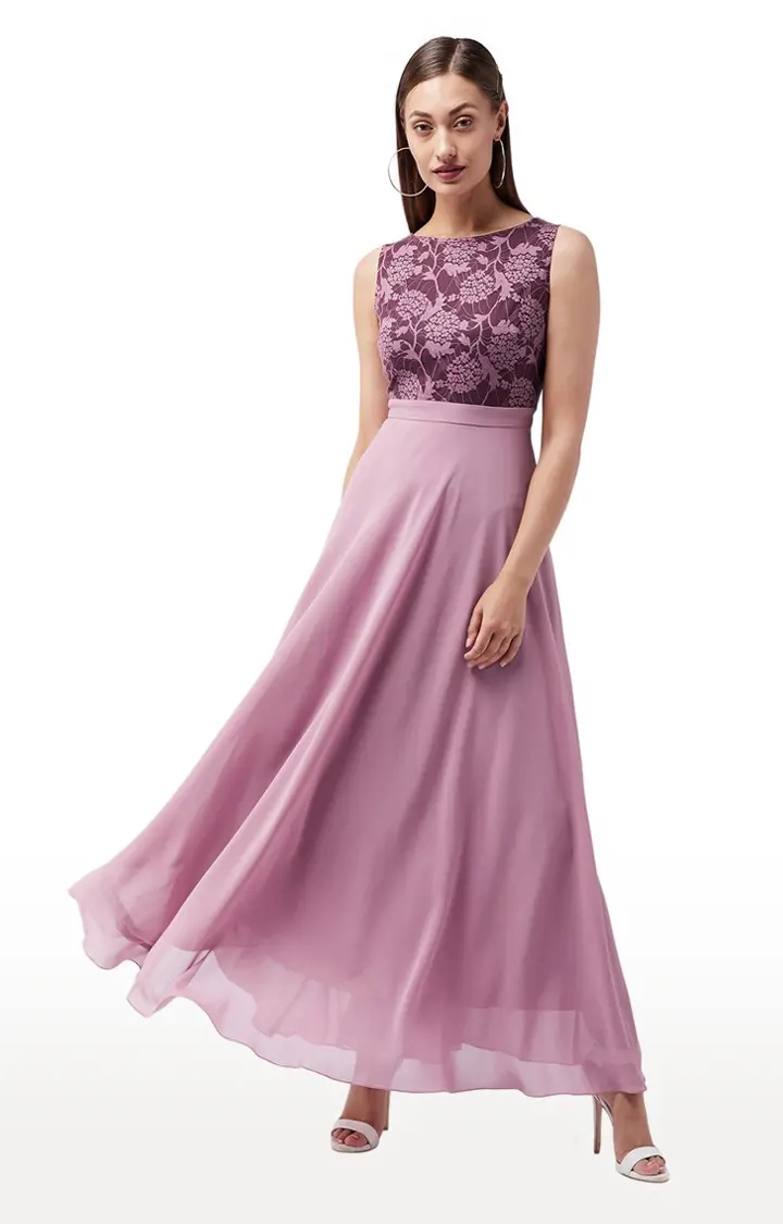 Women's Purple Georgette SolidEveningwear Maxi Dress