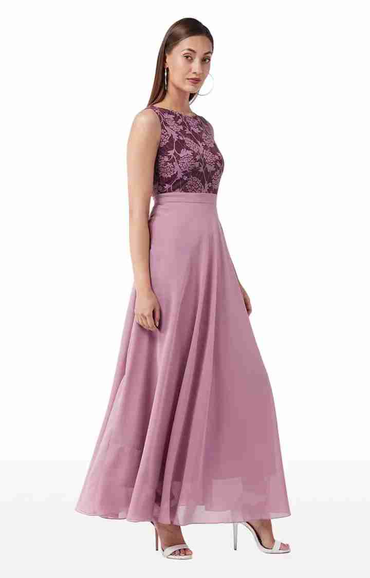 Women's Purple Georgette SolidEveningwear Maxi Dress