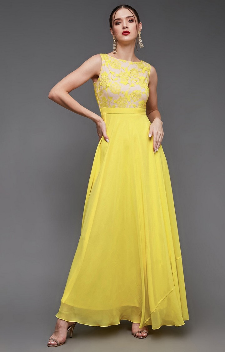 Women's Yellow Polyester  Dresses