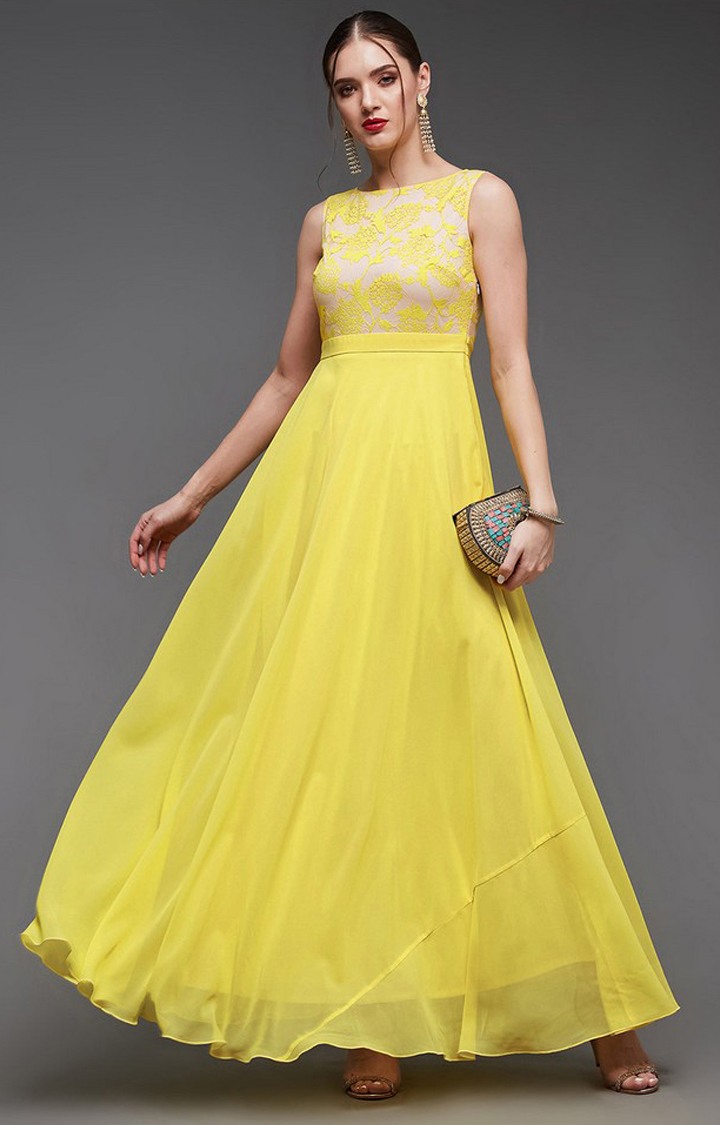 Women's Yellow Polyester  Dresses