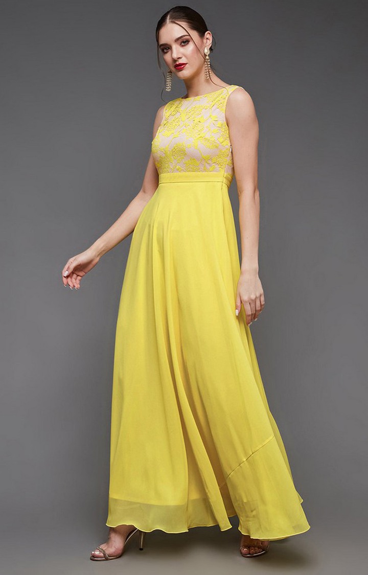 Women's Yellow Polyester  Dresses