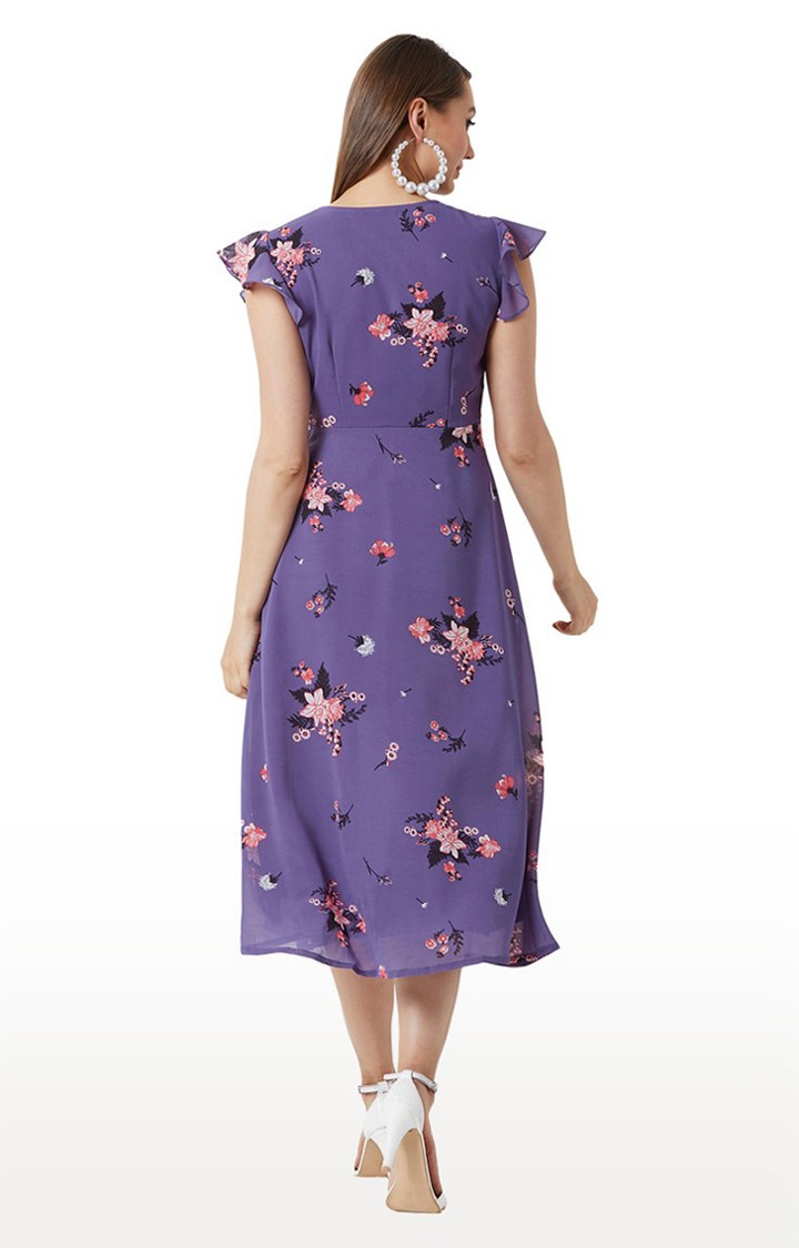 Women's Purple Georgette FloralCasualwear Skater Dress