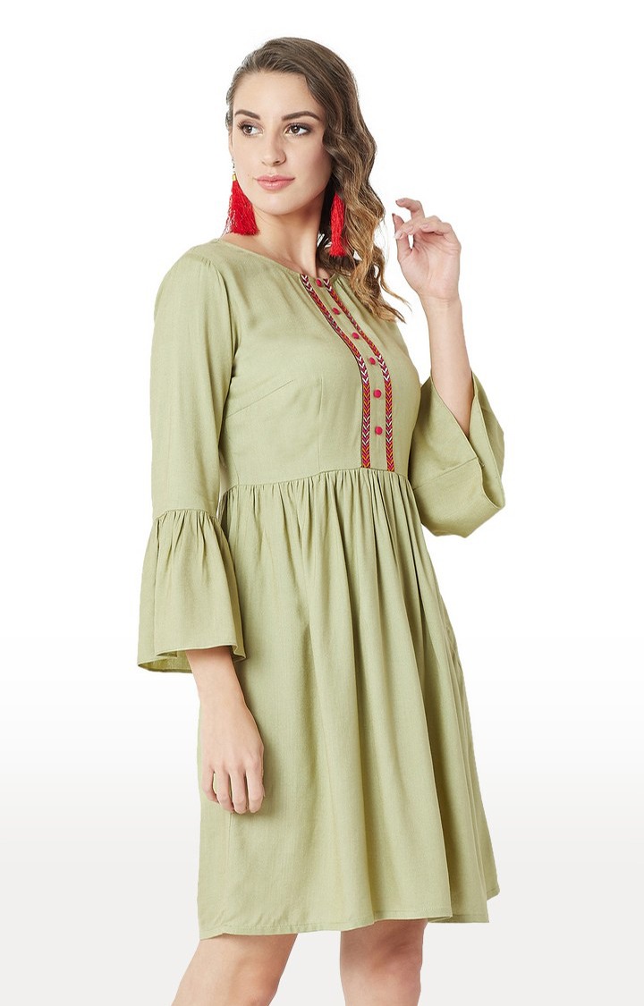 Women's Green Others SolidCasualwear Skater Dress