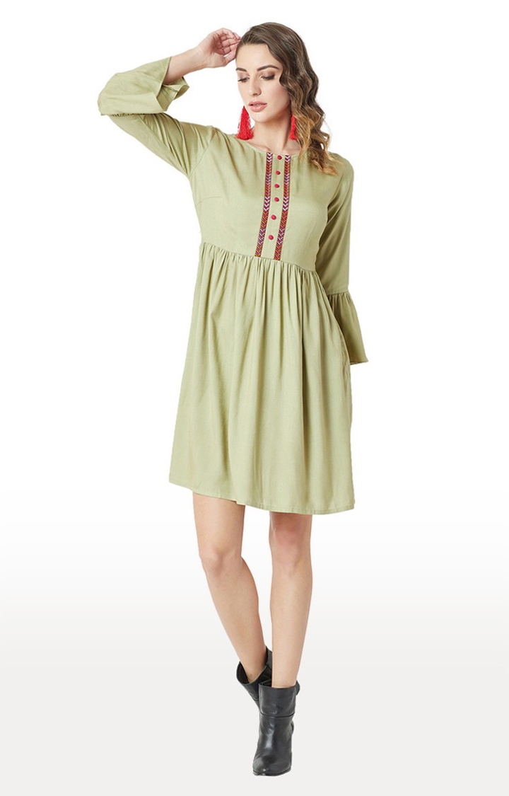 Women's Green Others SolidCasualwear Skater Dress
