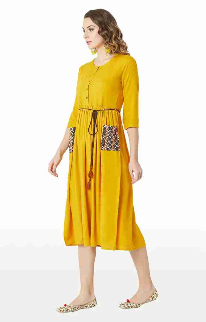 Women's Yellow Others SolidCasualwear Skater Dress